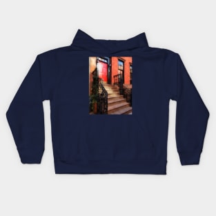 Manhattan NY - Greenwich Village Brownstone with Red Door Kids Hoodie